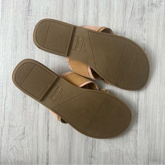 TOMS Val Slide Sandal Flip Flop style Size 7 Coral Pink & Tan - Picture 2 of 8